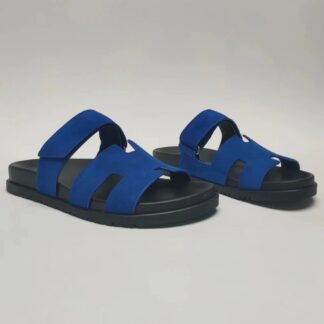 Hermès Couple's Dark Blue Braided Slippers