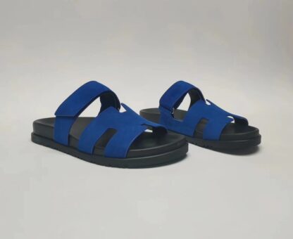 Hermès Couple's Dark Blue Braided Slippers