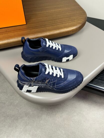 Hermès blue and white color matching embroidery brand temperament thick-soled casual shoes