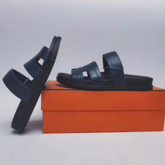 Hermès Couple's Braided Dark Blue Slippers