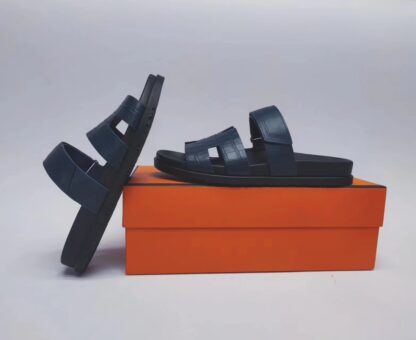 Hermès Couple's Braided Dark Blue Slippers