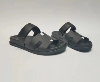 Hermès Couple Braided Black Slippers