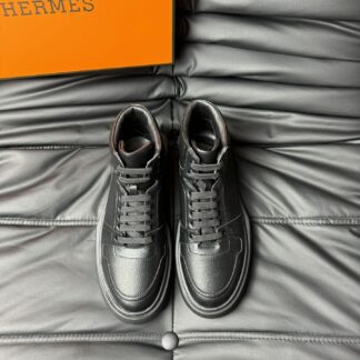 Hermes black leather high-end noble high-top casual shoes