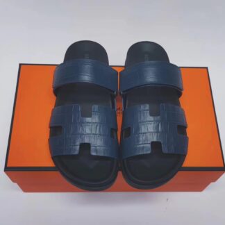 Hermès Couple Braided Blue and Black Slippers