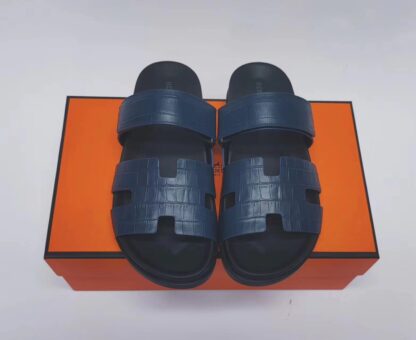 Hermès Couple Braided Blue and Black Slippers