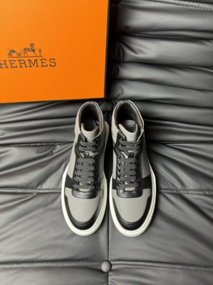Hermes high-end noble gray and black high-top casual shoes