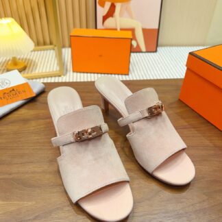 Hermès Grey Apricot Handmade Stiletto Sandals