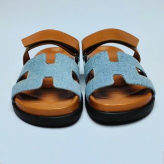 Hermès Couple Braided Brown and Blue Slippers