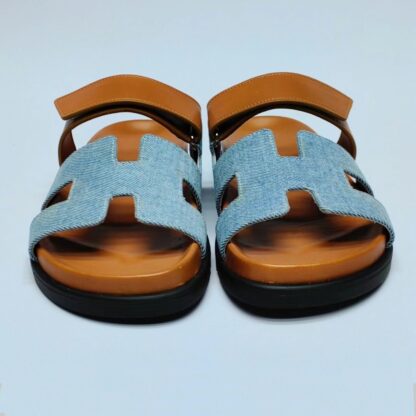 Hermès Couple Braided Brown and Blue Slippers