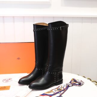 Hermès classic kelly buckle black mid-calf boots