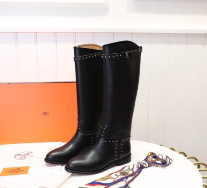 Hermès classic kelly buckle black mid-calf boots
