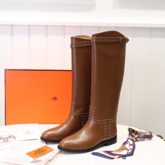 Hermès classic kelly buckle brown fashion mid-calf boots