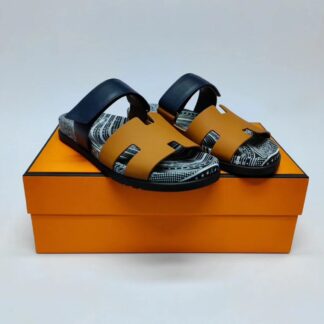 Hermès Couples Braided Brown, Blue and Black Slippers