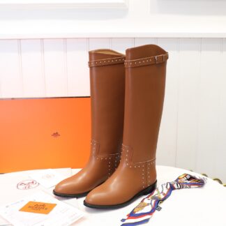 Hermes classic kelly buckle dark brown fashion mid-calf boots