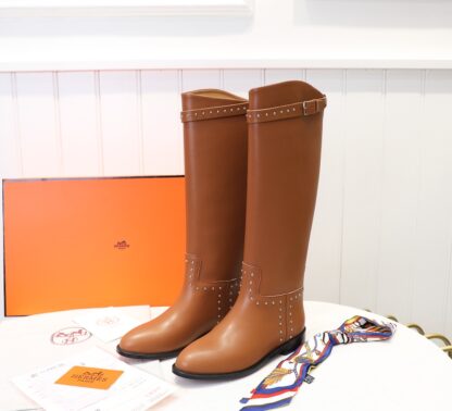 Hermes classic kelly buckle dark brown fashion mid-calf boots