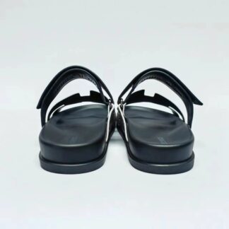 Hermès classic black and silver couple woven slippers