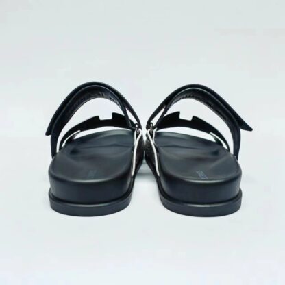 Hermès classic black and silver couple woven slippers
