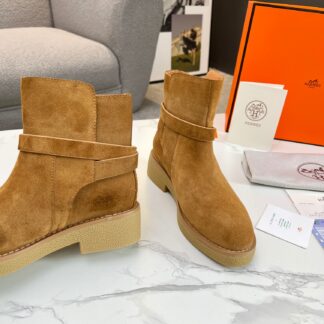 Hermès Classic Brown Silver Buckle Suede Biker Boots