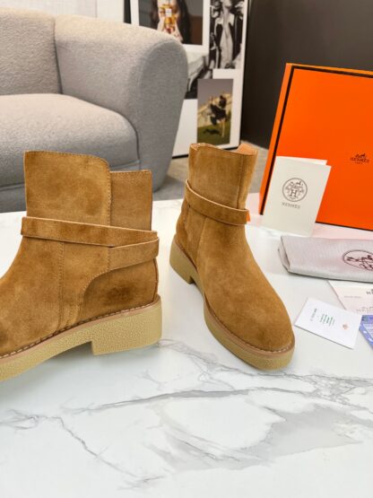Hermès Classic Brown Silver Buckle Suede Biker Boots