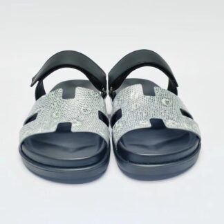 Hermès classic gray and black couple woven slippers