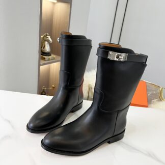Hermès classic black kelly buckle fashion ankle boots