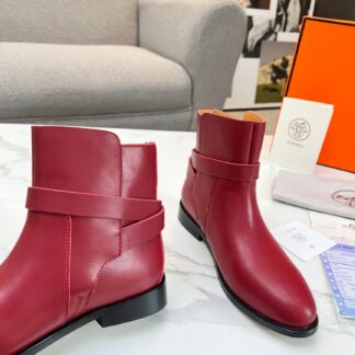 Hermes dark red silver buckle classic kelly buckle fashion ankle boots
