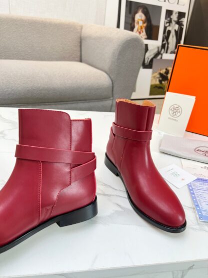 Hermes dark red silver buckle classic kelly buckle fashion ankle boots