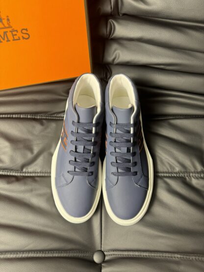 Hermes dark blue leather high-end noble high-top casual shoes