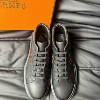 Hermès black and orange color matching cowhide high-end noble high-top casual shoes