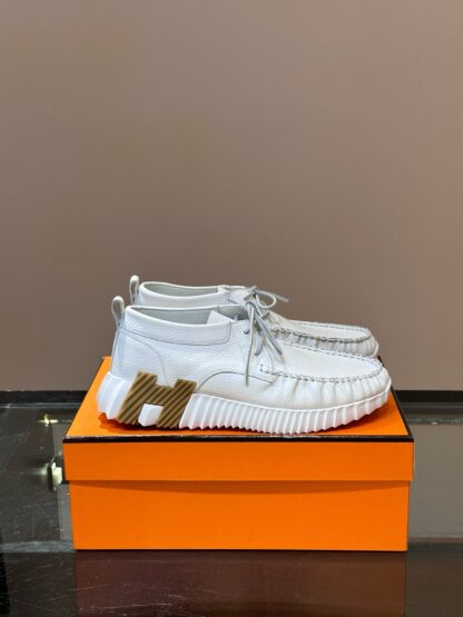 Hermès men's lace-up white versatile simple casual sports shoes