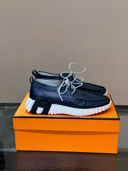 Hermes men's lace-up dark blue versatile simple casual sports shoes