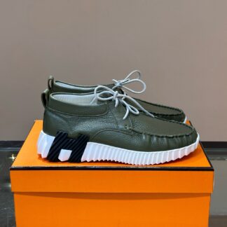 Hermes men's lace-up dark green versatile simple casual sports shoes