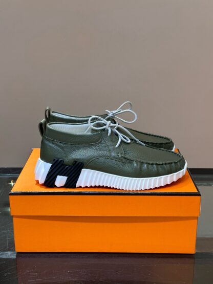 Hermes men's lace-up dark green versatile simple casual sports shoes