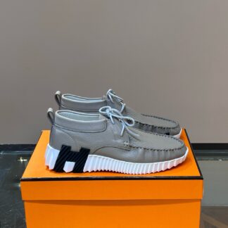 Hermès men's lace-up apricot grey versatile simple casual sneakers