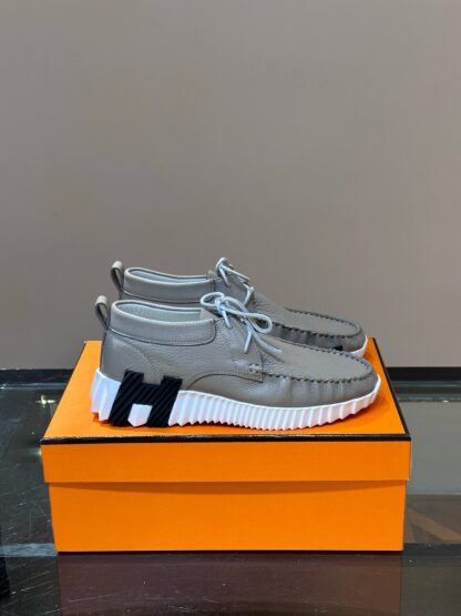 Hermès men's lace-up apricot grey versatile simple casual sneakers