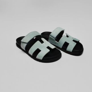 Hermès classic blue-grey couple woven slippers