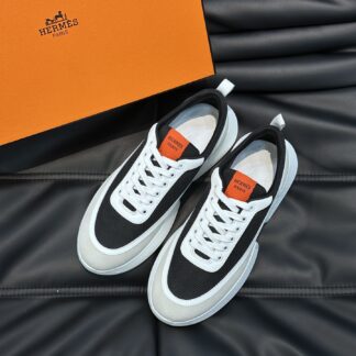 Hermès men's black and white soft and comfortable casual sports shoes