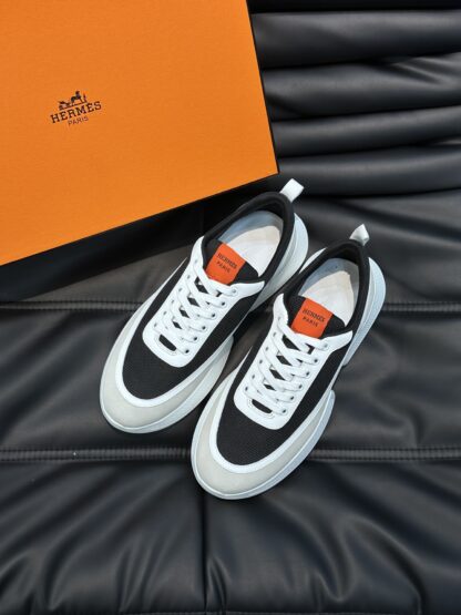 Hermès men's black and white soft and comfortable casual sports shoes
