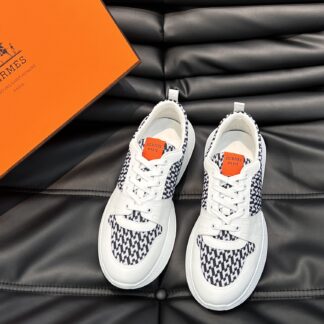 Hermes men's comfortable and soft white, black and orange color matching casual sports shoes