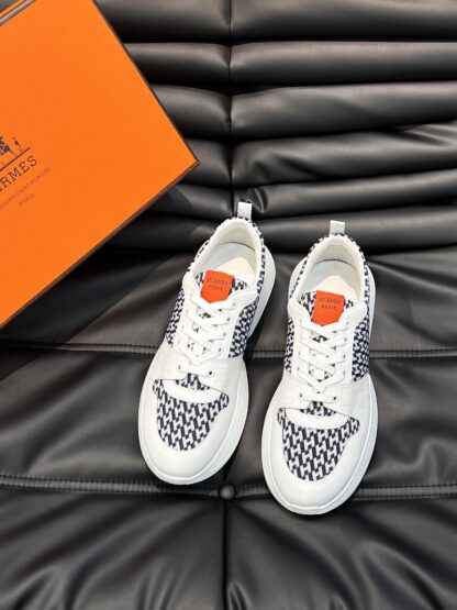 Hermes men's comfortable and soft white, black and orange color matching casual sports shoes