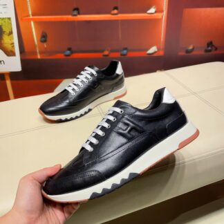 Hermès French Paris catwalk model black classic casual shoes