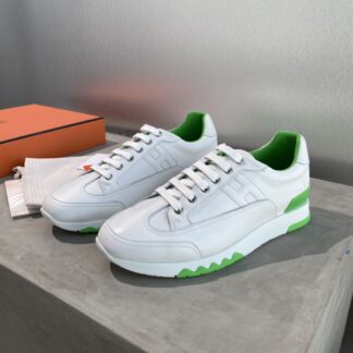 Hermes white green French Paris catwalk simple casual shoes