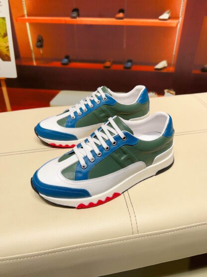 Hermes green blue French Paris catwalk simple casual shoes