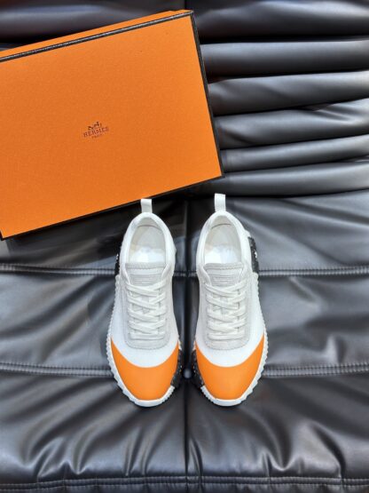 Hermès Men's White Orange Lightweight Casual Sneakers