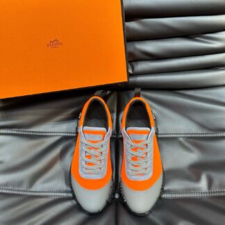 Hermès Men's Gray Orange Lightweight Casual Sneakers
