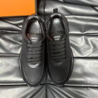 Hermes leather mesh breathable black high-end temperament casual shoes