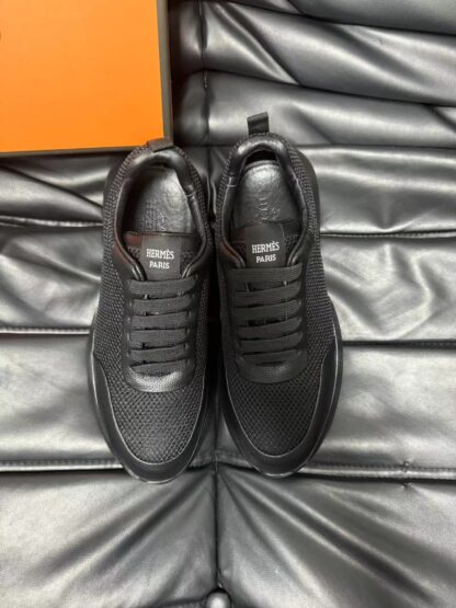Hermes leather mesh breathable black high-end temperament casual shoes