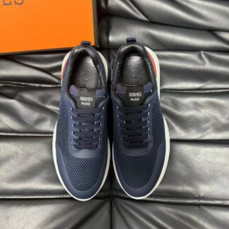 Hermes leather mesh breathable dark blue high-end temperament casual shoes