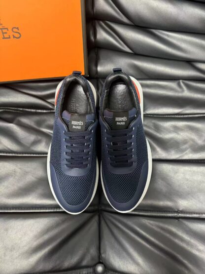 Hermes leather mesh breathable dark blue high-end temperament casual shoes