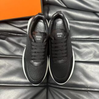 Hermes leather mesh breathable black and white high-end temperament casual shoes